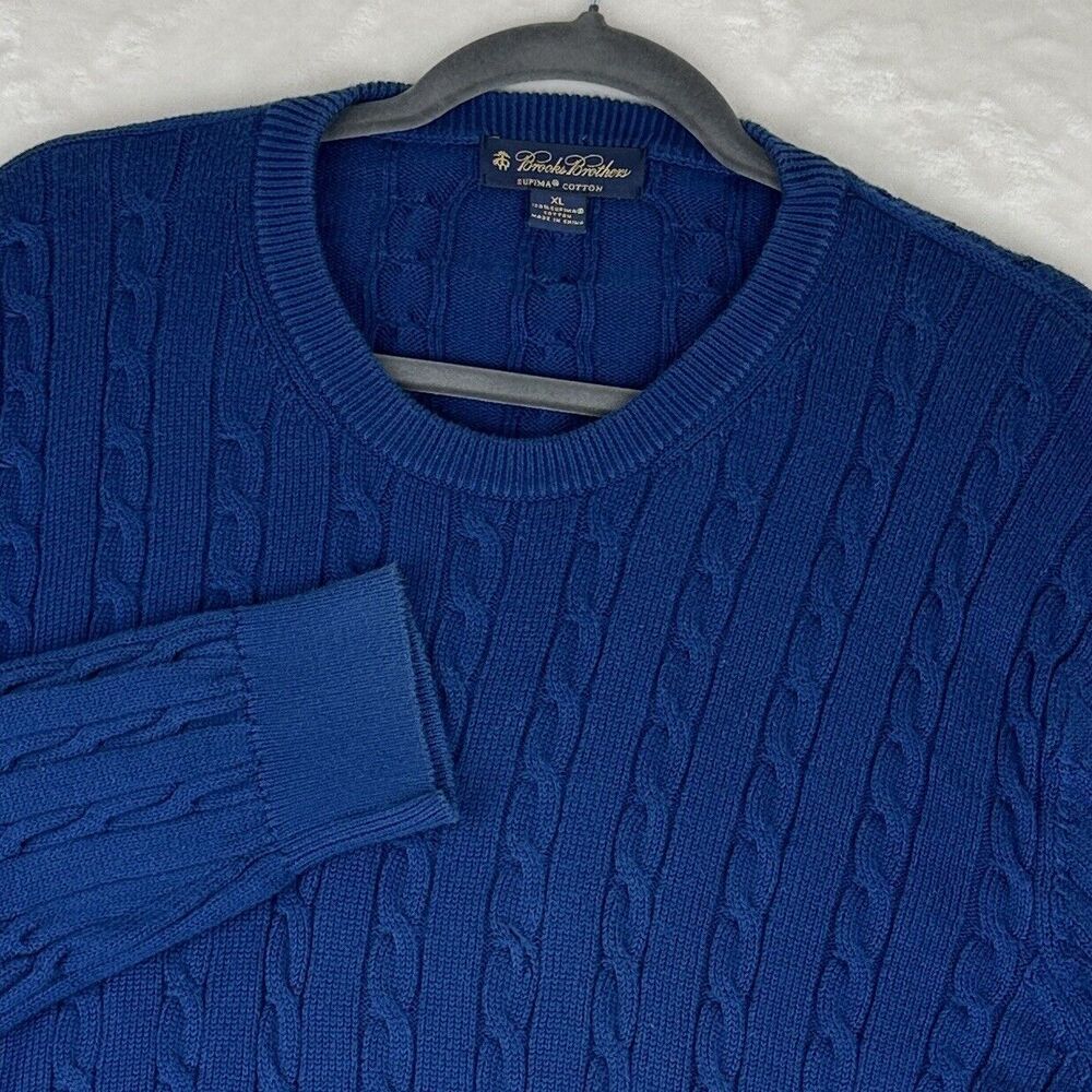 Brooks Brothers Sweater Men’s XL Blue Cable Supima Cotton Knit Long Sleeve